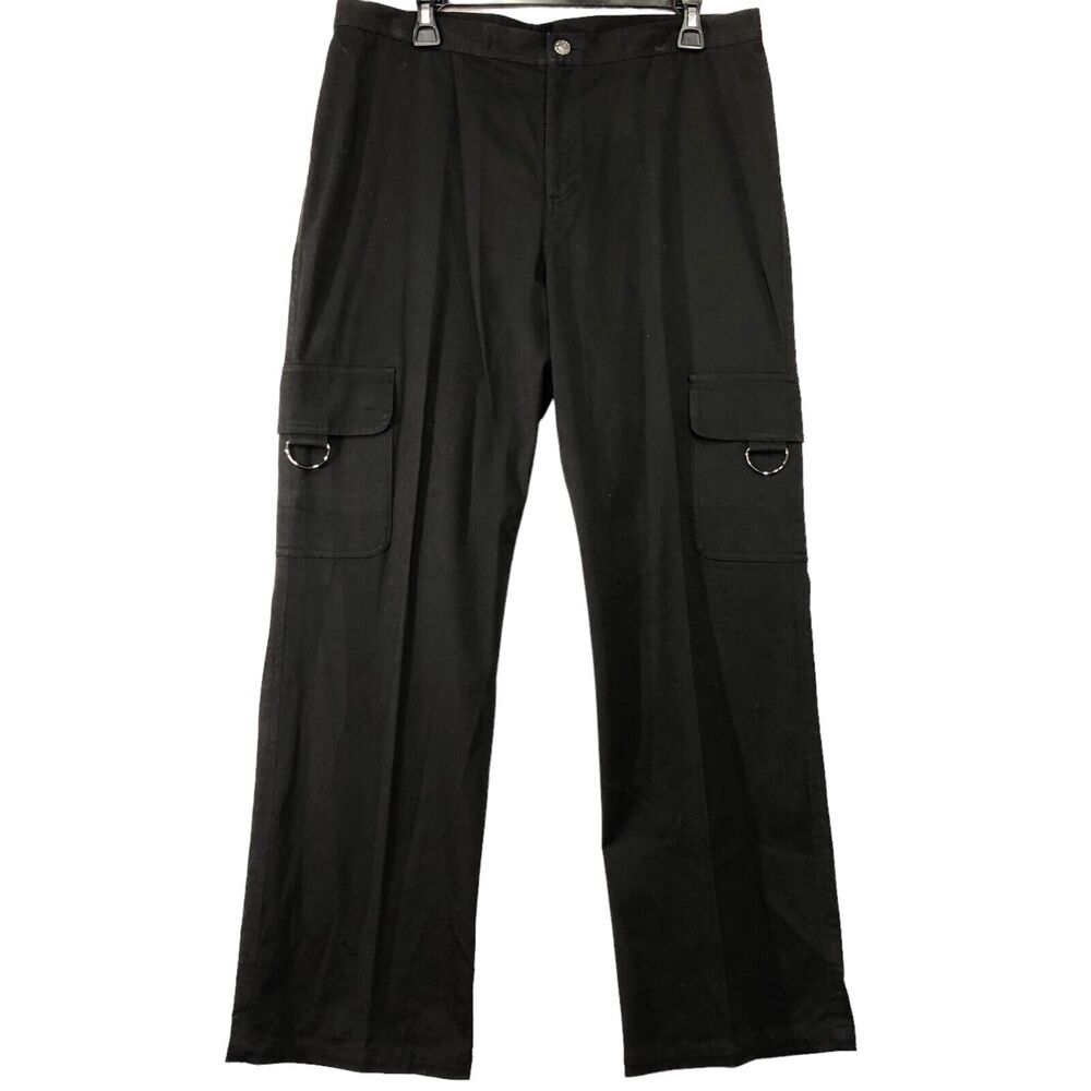 Debra DeRoo Womens Size L Black Cotton Stretch Cargo Pants Metal Detail Wide Leg